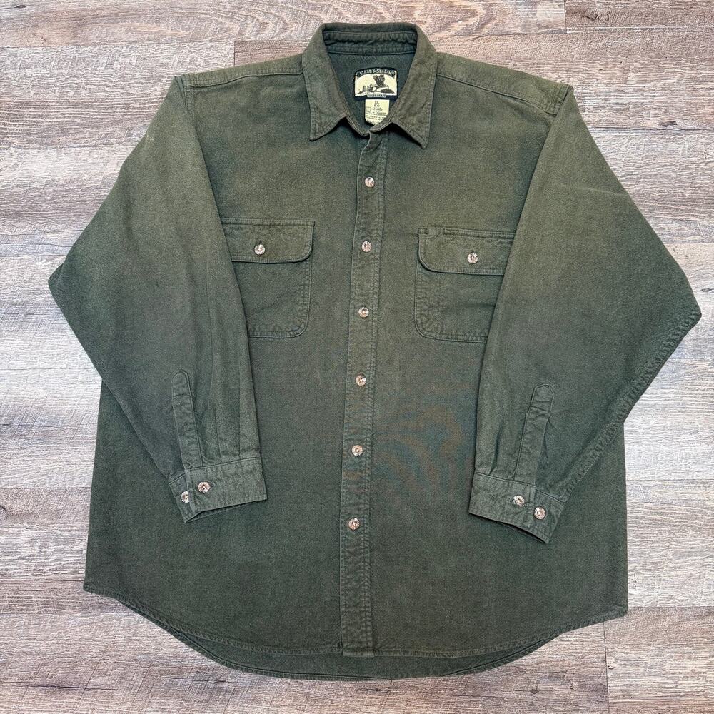 Field & Stream Mens XL Heavyweight Cotton Flannel Shirt Olive Green Workwear